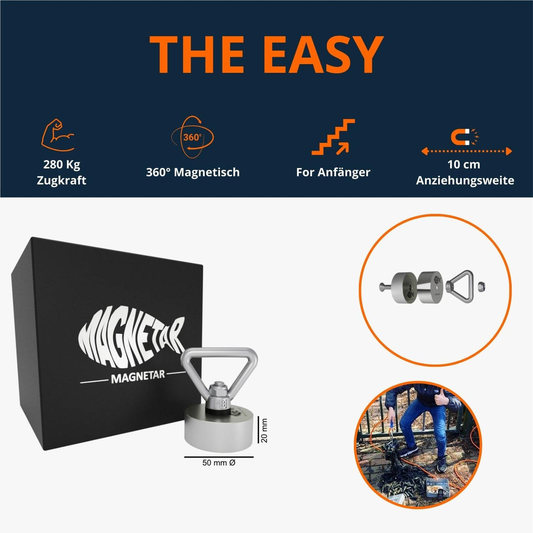 Magnetar - Magnetfischen Set - 2x Allround 280kg Bergemagnet - Magnetangel Paket mit Seil/Handschuhe