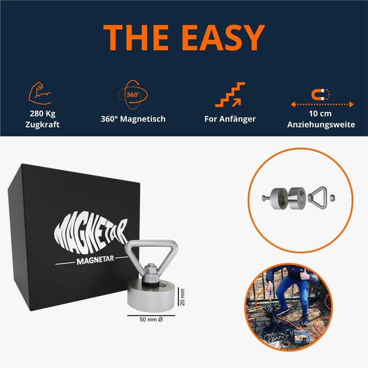 Magnetar - Magnetfischen Set - 2x Allround 280kg Bergemagnet - Magnetangel Paket mit Seil/Handschuhe