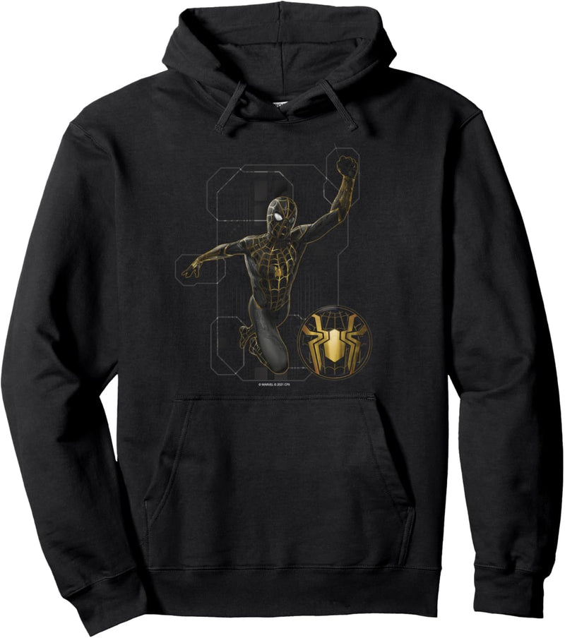 Marvel Spider-Man: No Way Home Black and Gold Suit in Action Pullover Hoodie