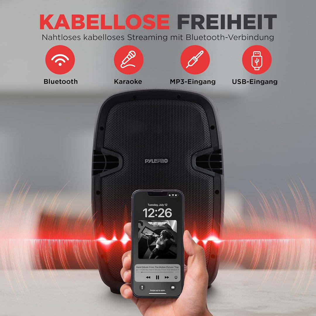 Pyle PA Anlage, 1000W- PA Anlage Komplettset, Lautsprecher mit Mikrofon, Partybox Bluetooth, DJ Laut