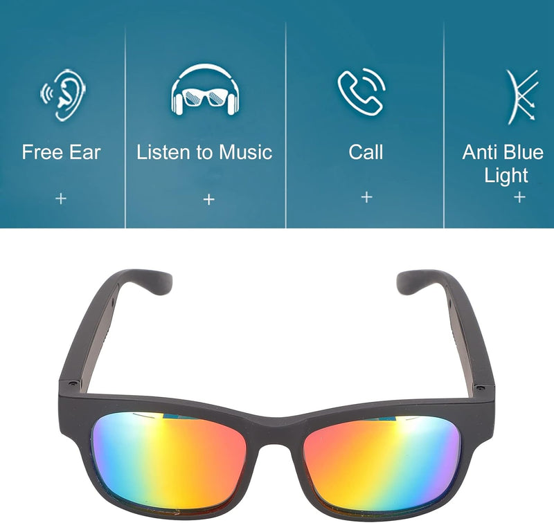 ASHATA Smart Audio Brille, Open Ear Wireless Bluetooth Sonnenbrille mit Kopfhörer, Noise Cancelling