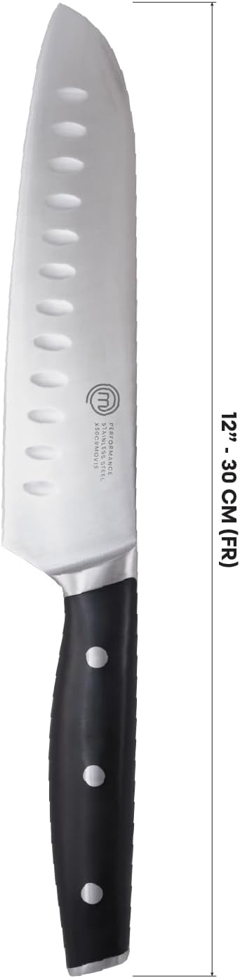 MasterChef Santoku Messer, Kochmesser Profi Messer aus Kohlenstoffreichem Edelstahl, Dreifach Vernie
