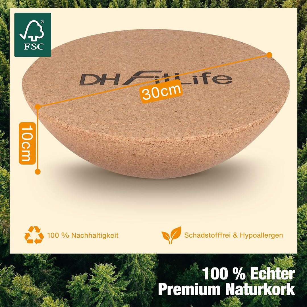 DH FitLife Kork Halbkugel für Surfing Balance Board Erwachsene | 30x10cm ｜360° Half Balance Ball | P