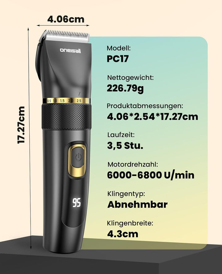 oneisall Leise Hundeschermaschine Upgrade Pro, Profi Schermaschine Hund Katze 2000mAh Wiederaufladba