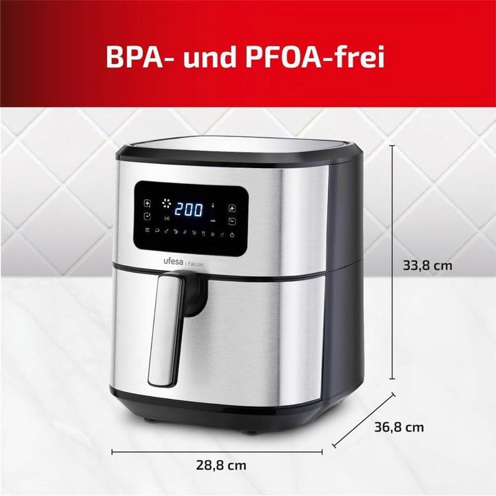 Ufesa Falcon Friteuse Heissluftfritteuse 6,5L, Edelstahl, Air Pulse Technologie, 8 Programme, 1700W,