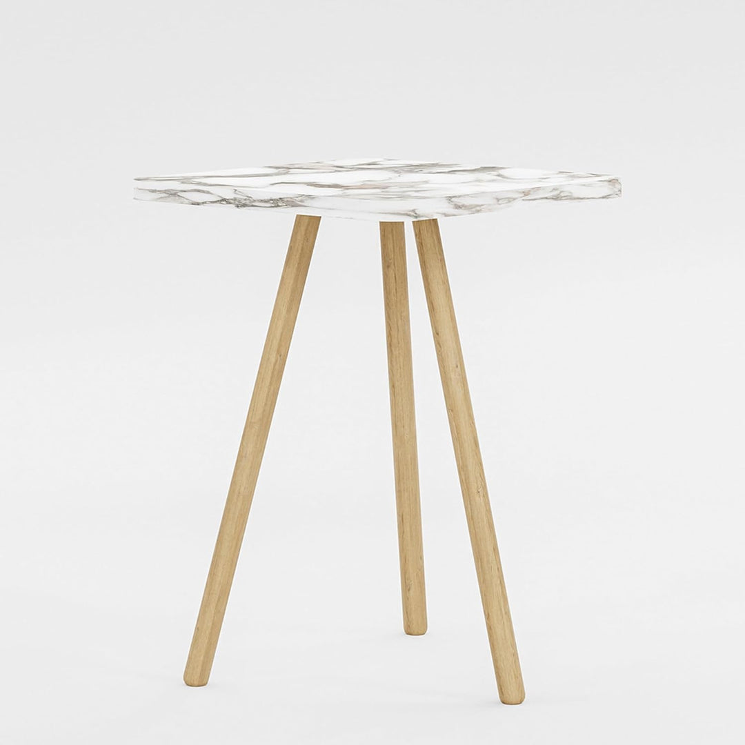 Beistelltisch Creme Marmor Optik 34x45 cm Holzbeine Sofatisch Creme-marmor Quadratisch, Creme-marmor