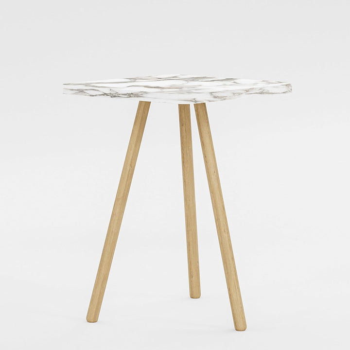 Beistelltisch Creme Marmor Optik 34x45 cm Holzbeine Sofatisch Creme-marmor Quadratisch, Creme-marmor