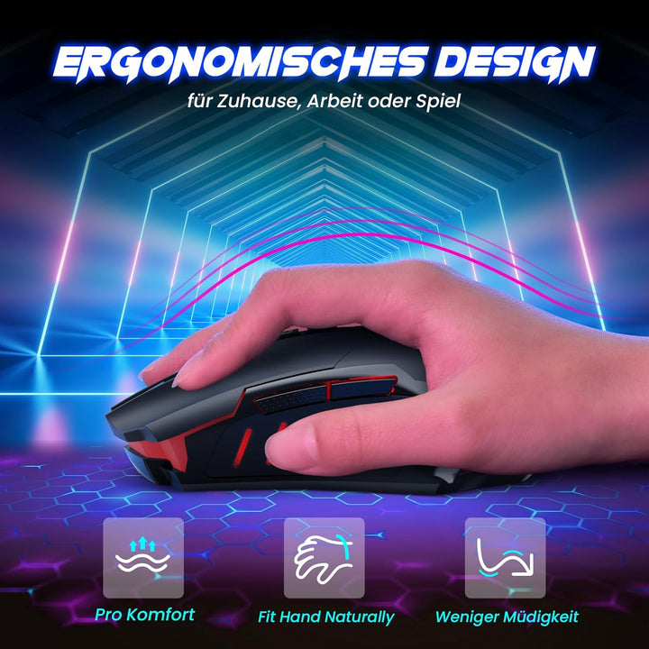 RisoPhy Gaming Maus Kabellos, Gaming Mouse Wireless mit 7 Programmierbare Tasten und 5 Einstellbare