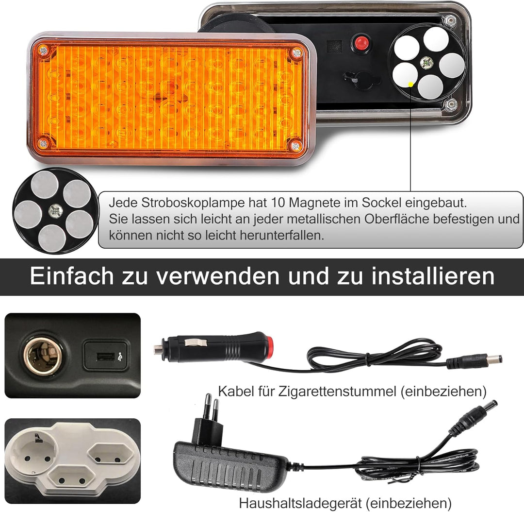 Drahtlose Warnleuchte Blinklicht - 2x42 Magnetische 5 Stroboskop-Modi Blitzleuchte für Truck Traktor