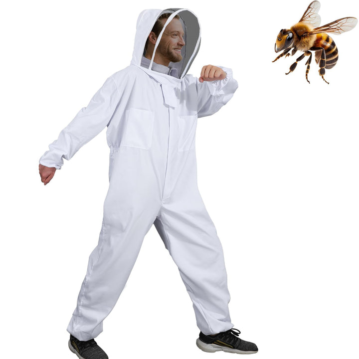 Moontay Baumwoll-Ganzkörper-Kleidung Imkeranzug Schutzanzug Overall Schutzkleidung mit Schleier, Kap