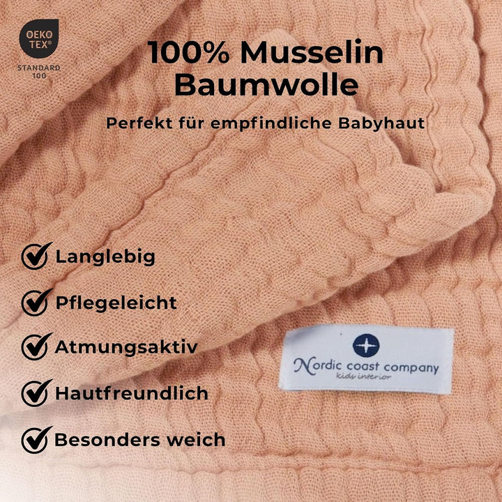 Babydecke Musselin von Nordic Coast Puckdecke Krabbeldecke Spucktuch (Karamell, 80x80cm) 80x80cm Kar
