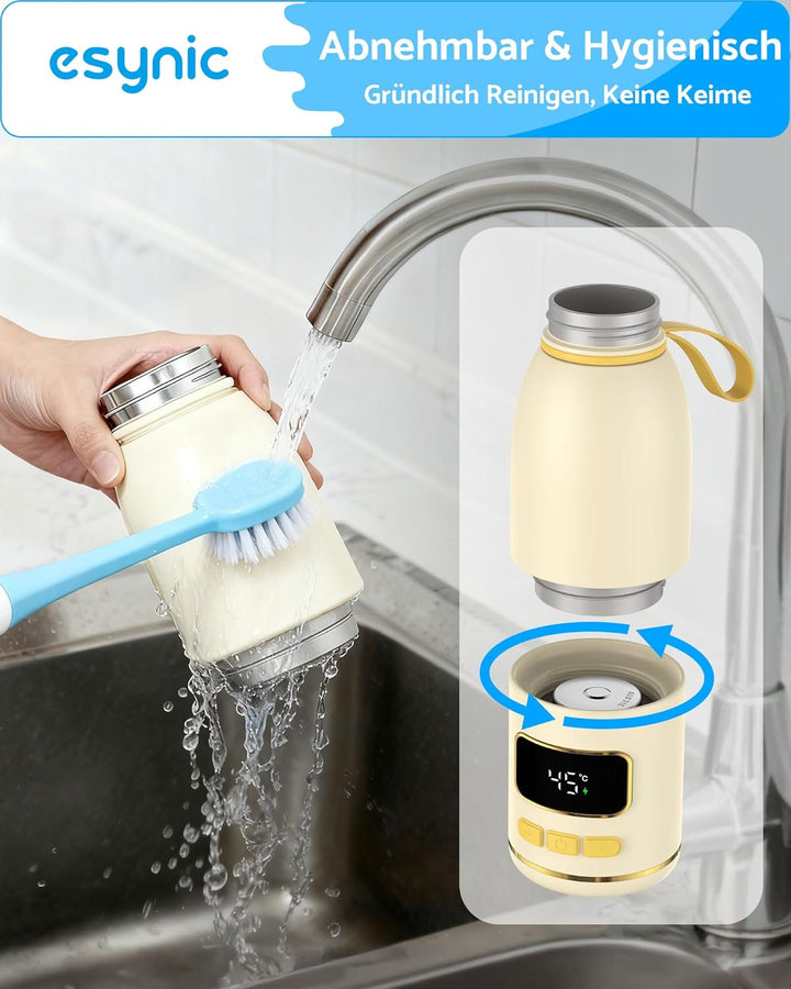 eSynic Babyflaschenwärmer 450ml Kapazität 15000mAh Akku Tragbarer Flaschenwärmer Edelstahl 316 Schne