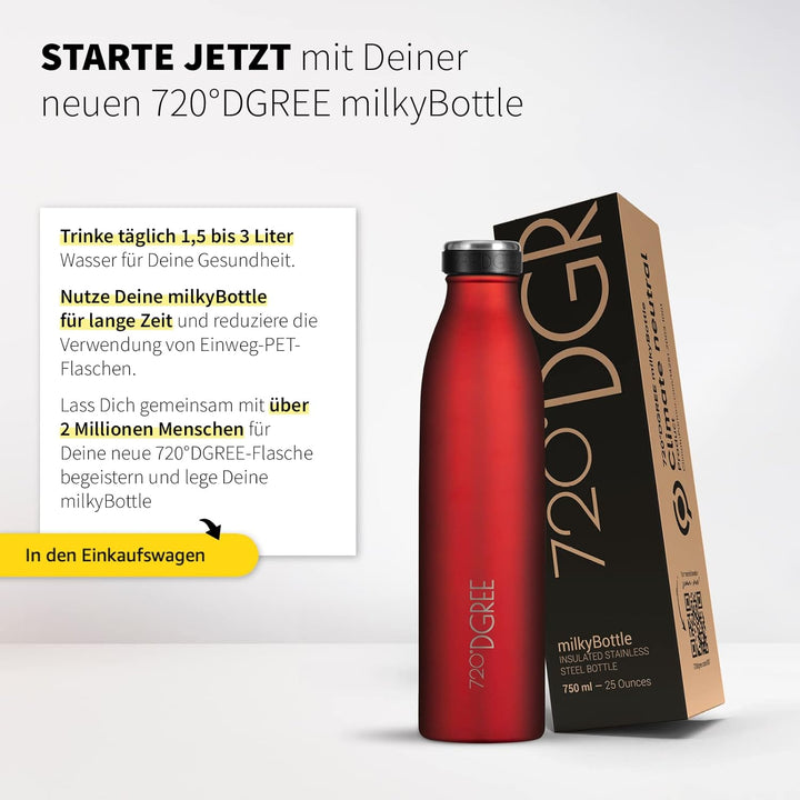 720°DGREE Edelstahl Trinkflasche “milkyBottle” - 750ml - BPA-Frei, Auslaufsicher, Kohlensäure geeign