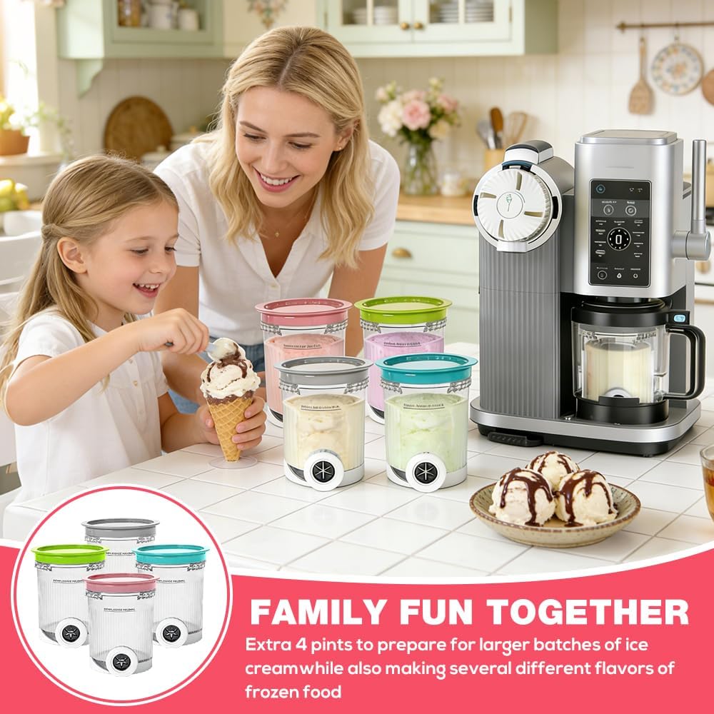 4 Stück Ersatz für Ninja Creami Deluxe Behälter Pints und Deckel,500ML Eismaschine Creamy Passend fü