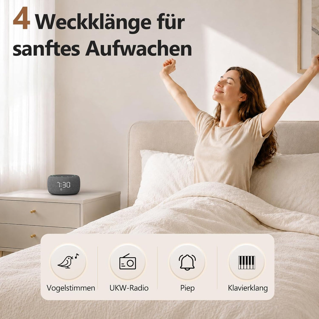 Buffbee Digitaler Radiowecker für das Schlafzimmer - 7-farbiges Nachtlicht, High-Fidelity-Klangquali