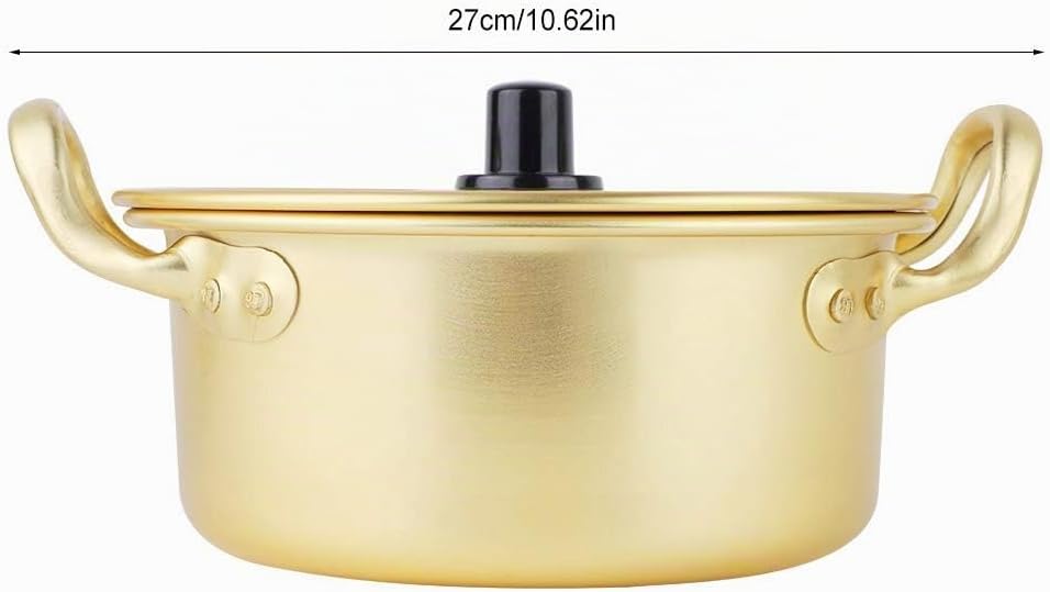 Korean Ramen Noodles Pot, Aluminium Ramen Topf mit Deckel Nudeltopf Doppelgriff Kleiner Sossentopf z