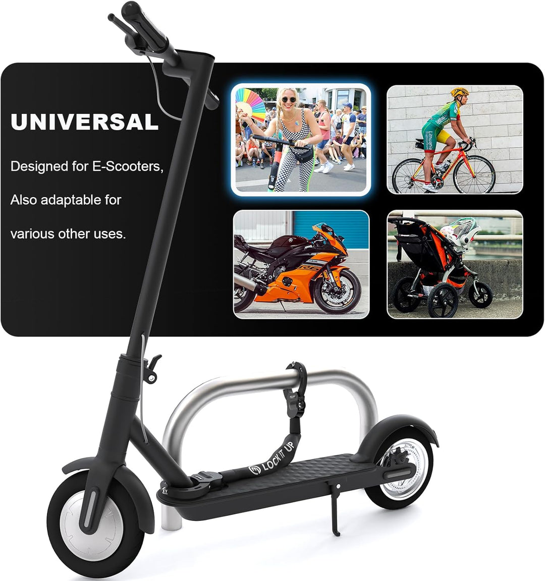 Mezelon E Scooter Schloss | 8mm Kette Handschellenschloss für Elektroscooter | Ideal für Xiaomi, Seg