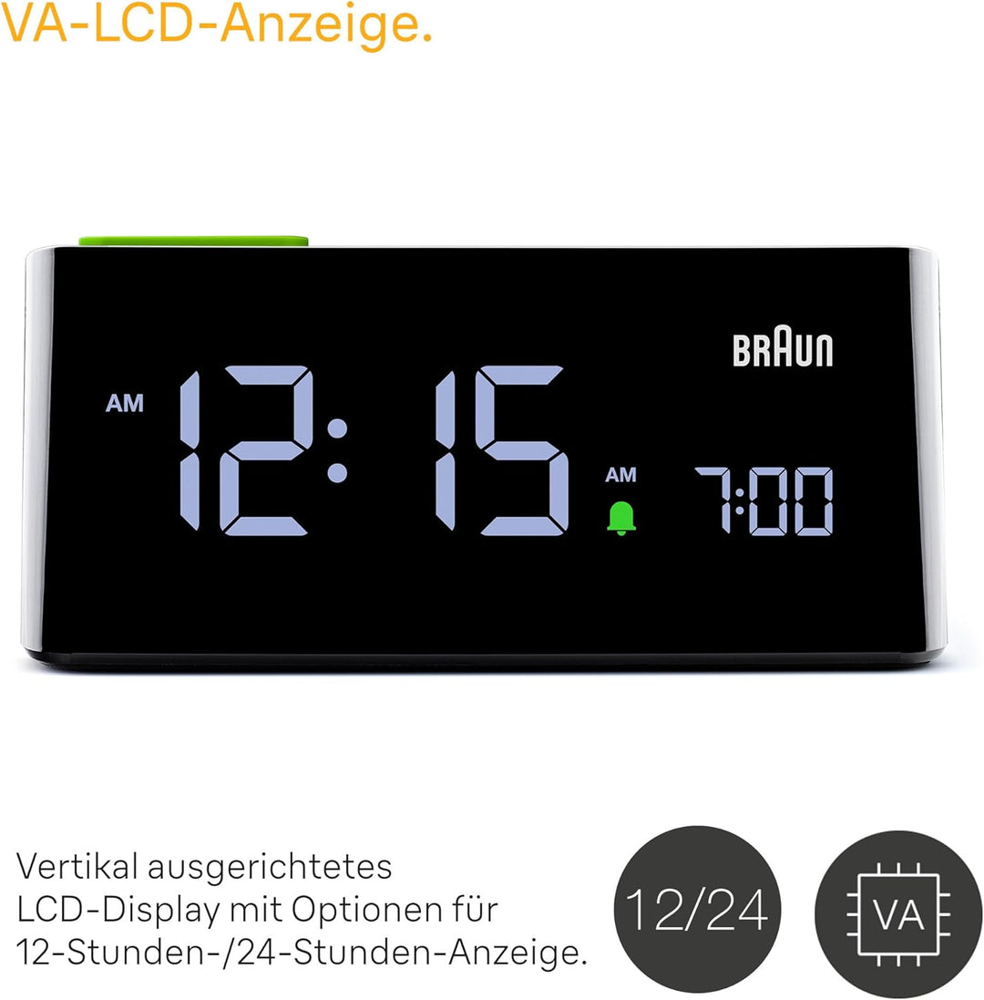Braun Digitaler Wecker mit LCD-Display, Schlummertaste, Quick Set, automatisch anpassbare Display-He