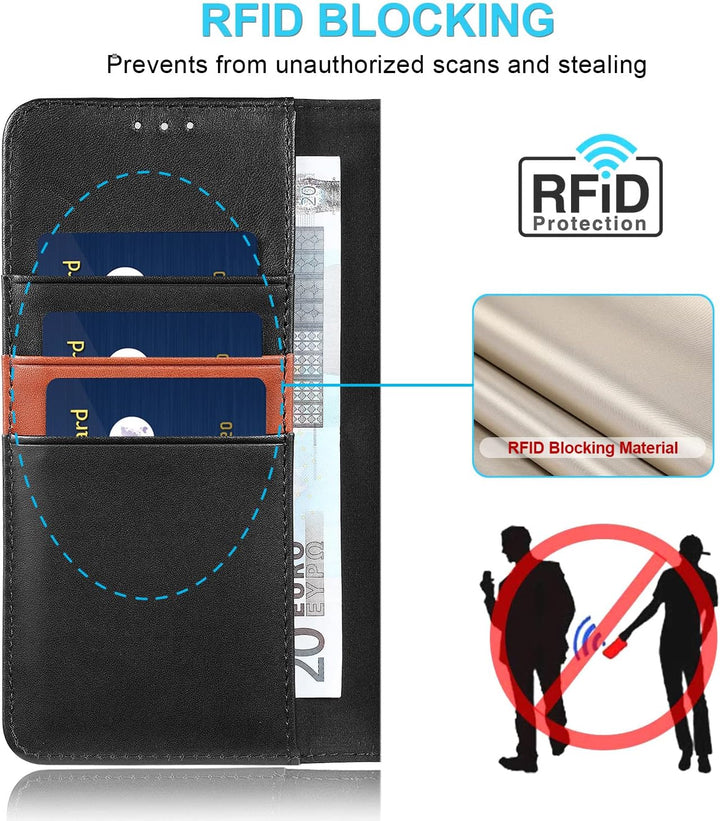 LENSUN Echtleder Hülle für Samsung Galaxy S22 Plus, Handyhülle [Echtes Leder][Magnetverschluss][RFID