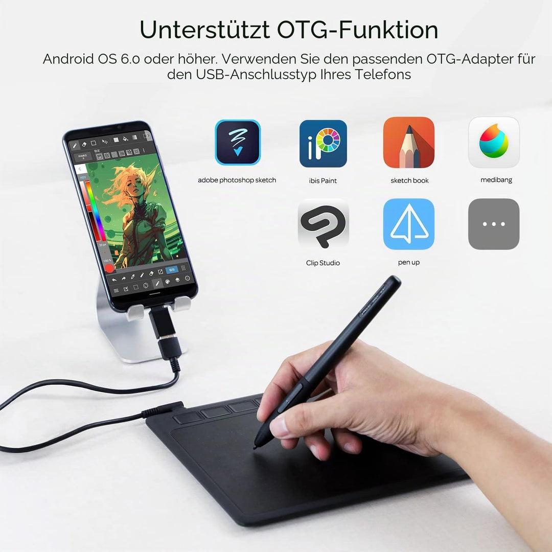 GAOMON S620 Stifttablett (mit 4 Tasten und batterielosem Stift) zum Handschrift &amp; Zeichnen, kompatib