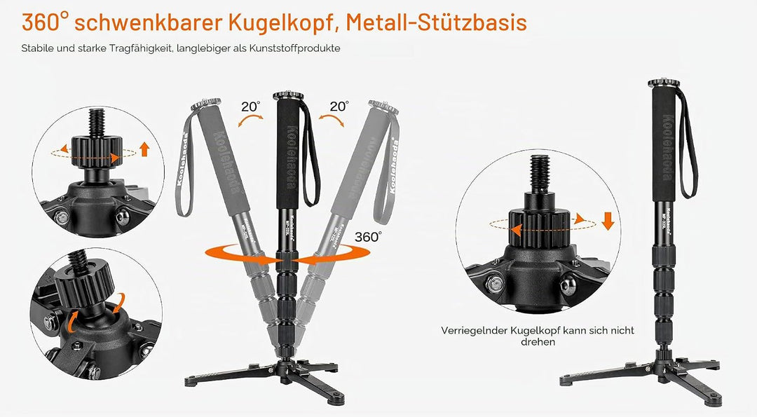 Koolehaoda Mini Stativ, Universeller 3 Bein Einbeinstativ Basisständer, Unipod Stütze mit 3/8 Zoll S