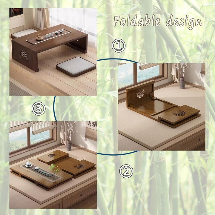 Chinesischer Tee-Bodentisch aus Bambus,japanischer faltbarer Couchtisch,Altartisch Meditation,niedri