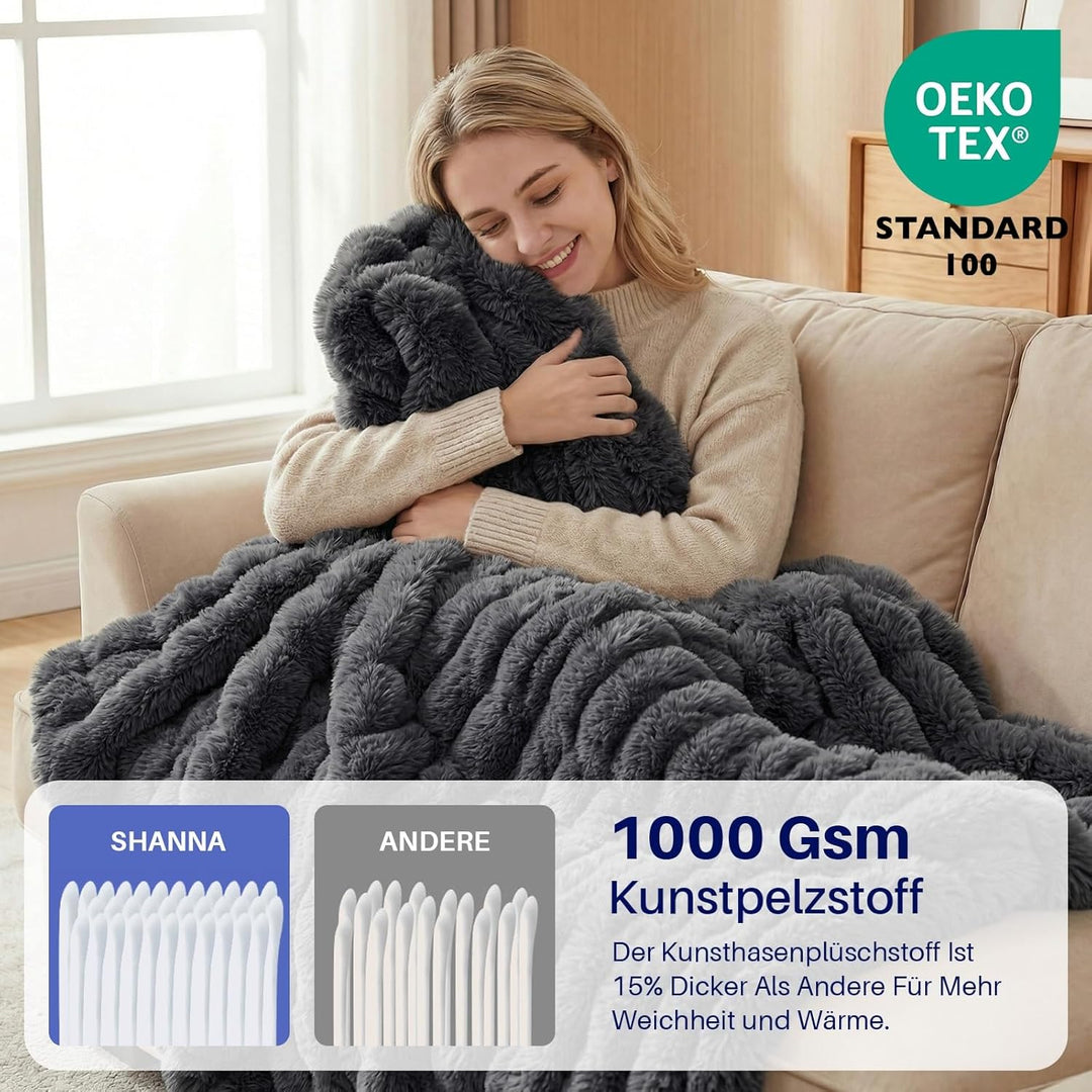 Kuscheldecke Kaninchen Plüsch Decke Super Soft Wohndecke Dick 1000 G/M² Flanell Decke Couchdecke War