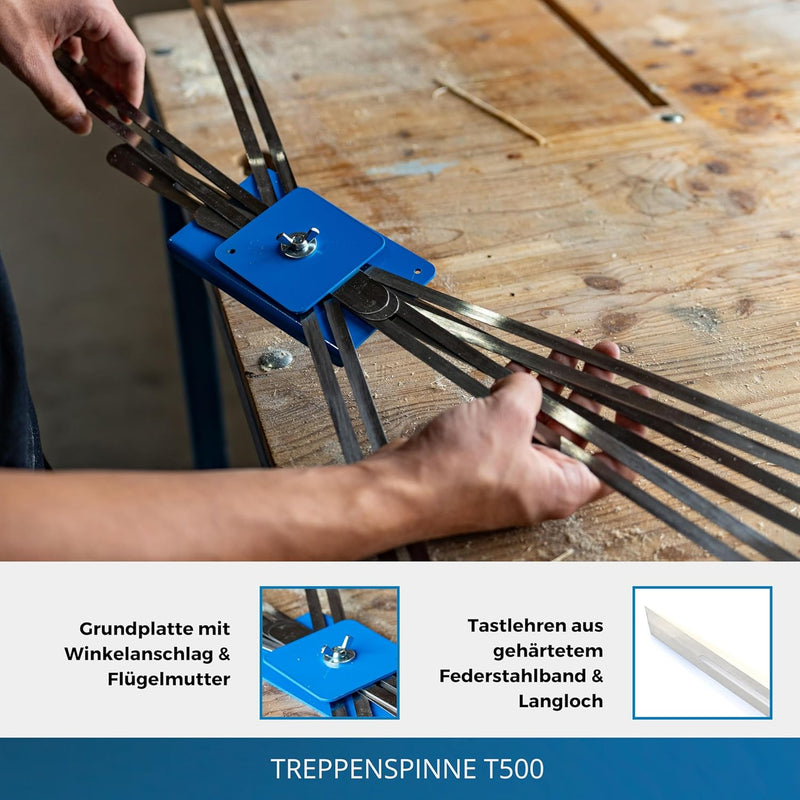 hedue Treppenspinne T500 - Treppenlehre zum Übertragen von Stufenmassen, Winkelschablone Treppe