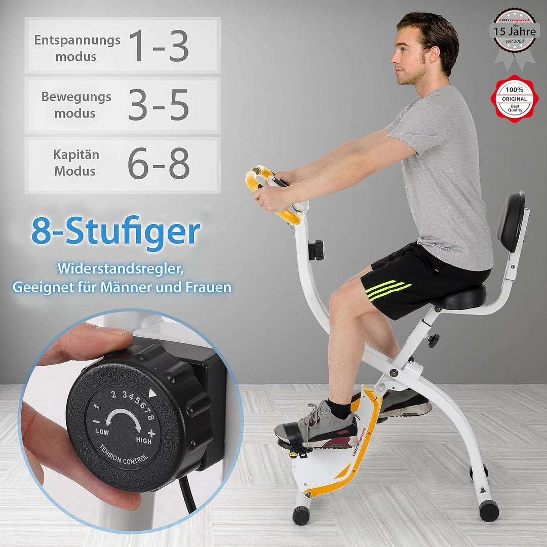 Ultrasport F-Bike, Faltbarer Heimtrainer, Hometrainer mit LCD Trainingscomputer,8 Widerstandstufen,
