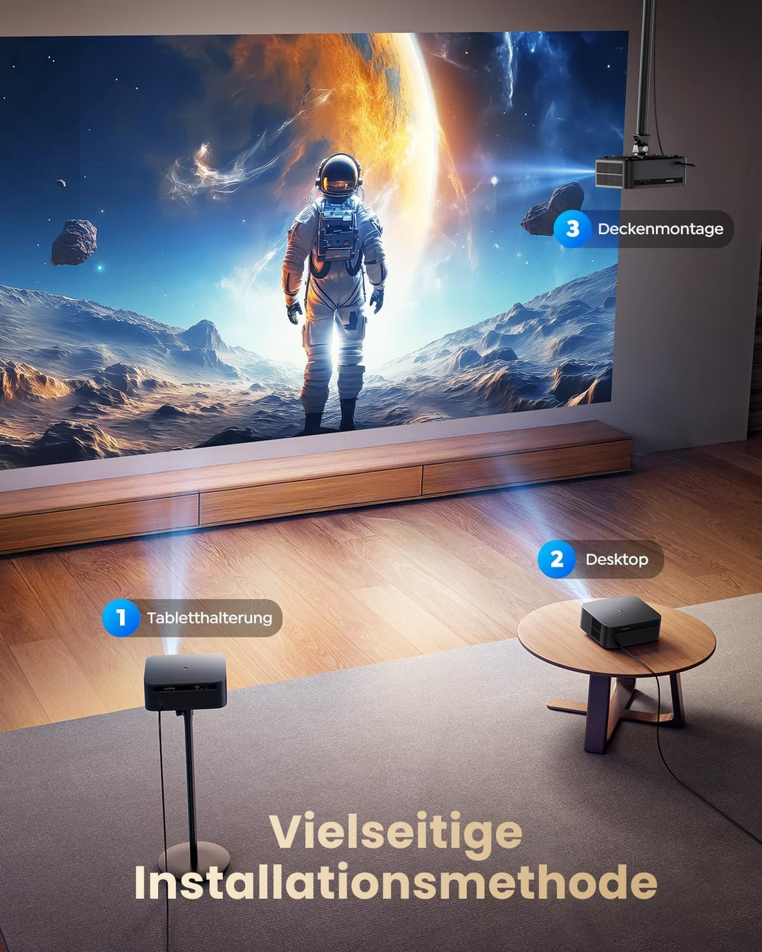 Beamer 4K [1300 ANSI|Google TV] FHD 1080P Beamer 4K Unterstützt, Autofokus Auto Trapezkorrektur 20W