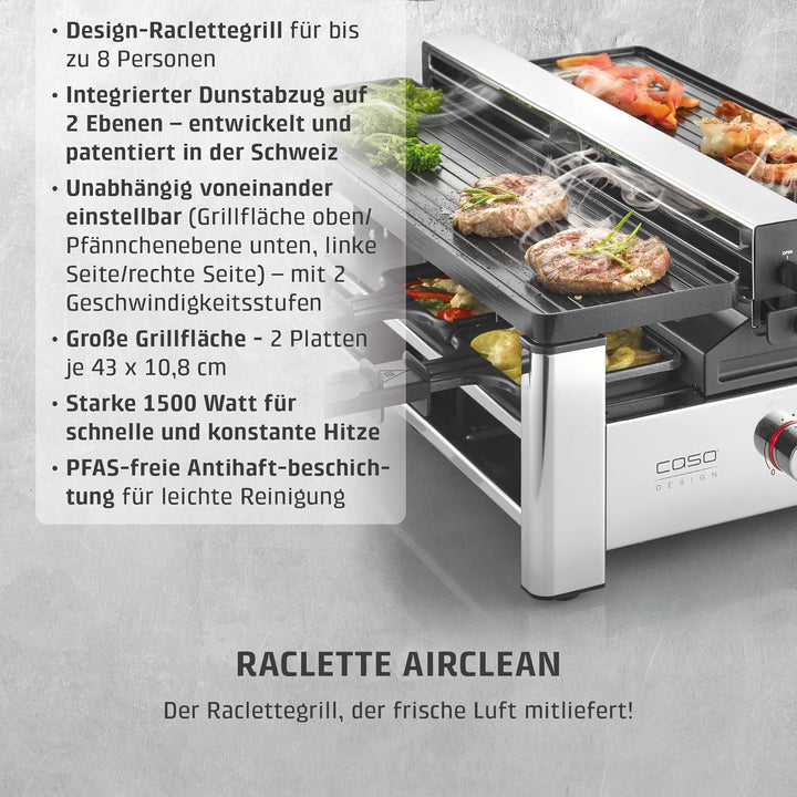 CASO Raclette AirClean - Raclettegrill mit integriertem Dunstabzug, für 8 Personen, schnelles Aufhei
