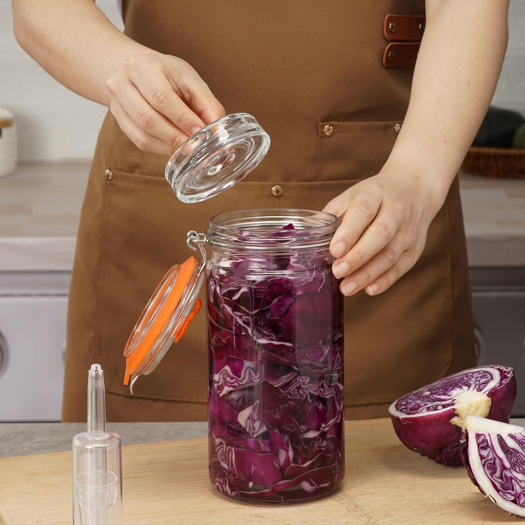 1,3L Fermentierglas Set mit Gäraufsatz & Gewicht – Fermentationsglas für Sauerkraut, Kimchi, Kombuch