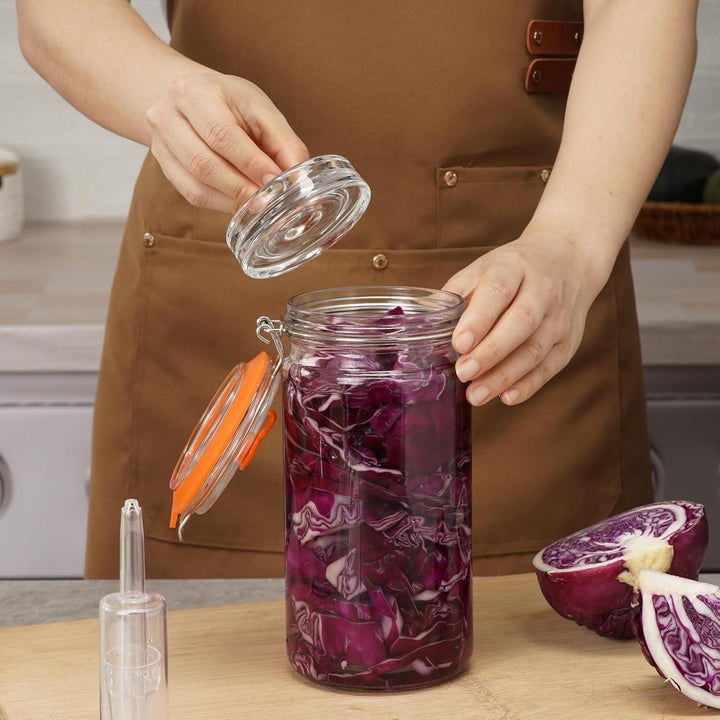 1,3L Fermentierglas Set mit Gäraufsatz & Gewicht – Fermentationsglas für Sauerkraut, Kimchi, Kombuch