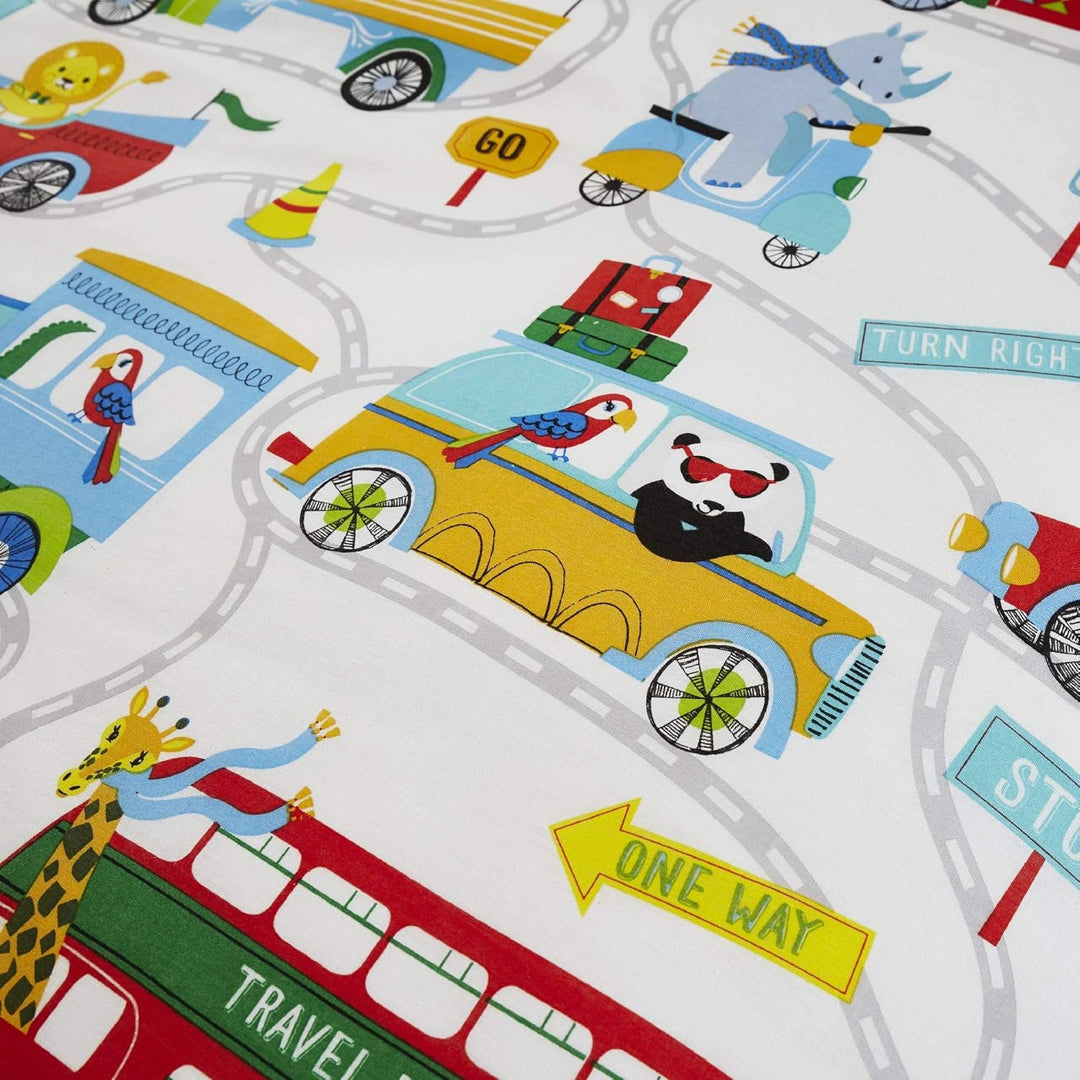 Happy Linen Company Kinder Bettwäsche-Set - mit Zootieren in der Stadt - wendbar - Weiss - Einzelbet