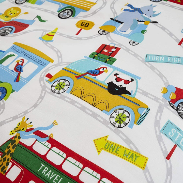 Happy Linen Company Kinder Bettwäsche-Set - mit Zootieren in der Stadt - wendbar - Weiss - Einzelbet