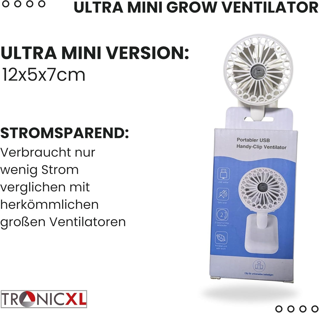 TronicXL 2 Stück Mini USB Ventilator Grow mit Clip Klipp Klemme Klemmventilator I Clipventilator für