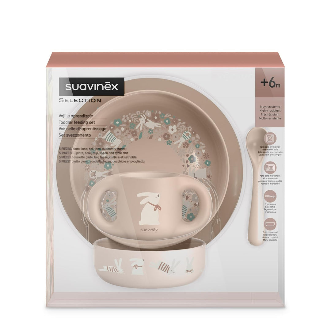 Suavinex, Kindergeschirr Set, Baby-Essensset Mit Platzset Rutschfest + Teller + Schale + Tasse + Löf
