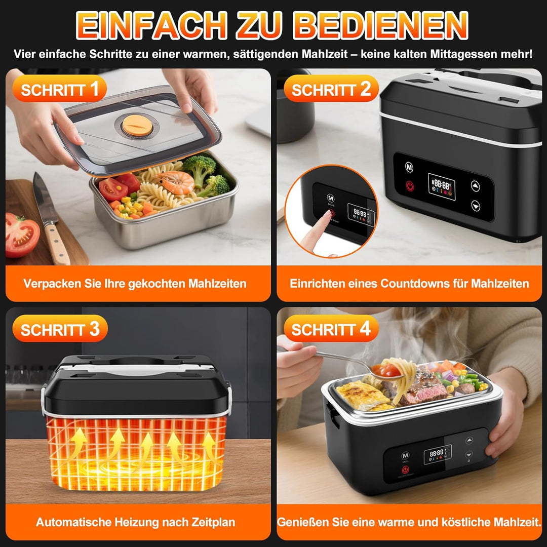 Elektrische lunchbox hermobehälter für Essen mit Akku – 24000 mAh,1,3 L beheizbare lunchbox,3D-Vollf
