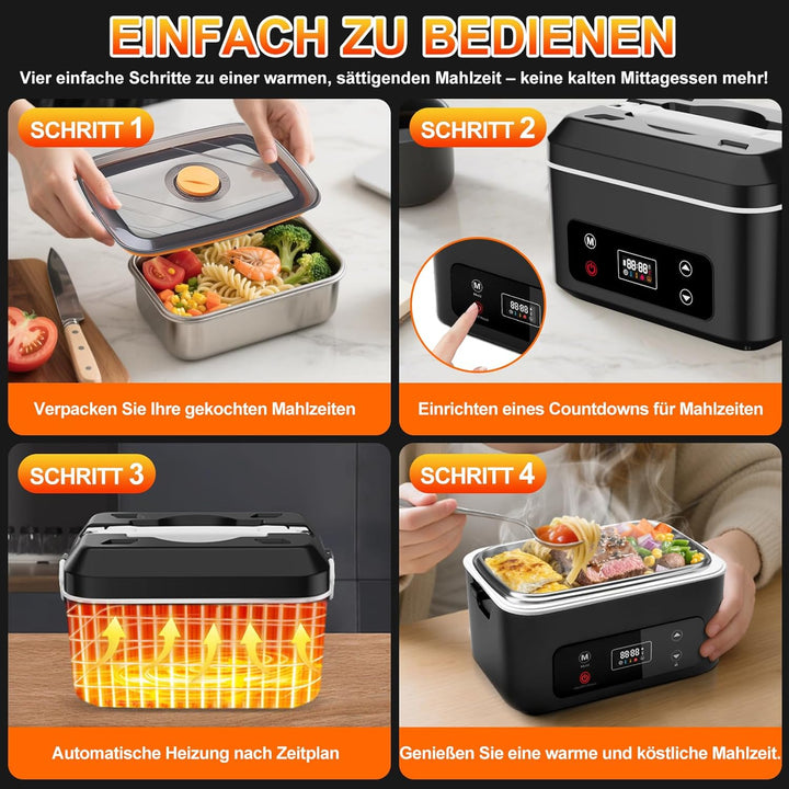 Elektrische lunchbox hermobehälter für Essen mit Akku – 24000 mAh,1,3 L beheizbare lunchbox,3D-Vollf