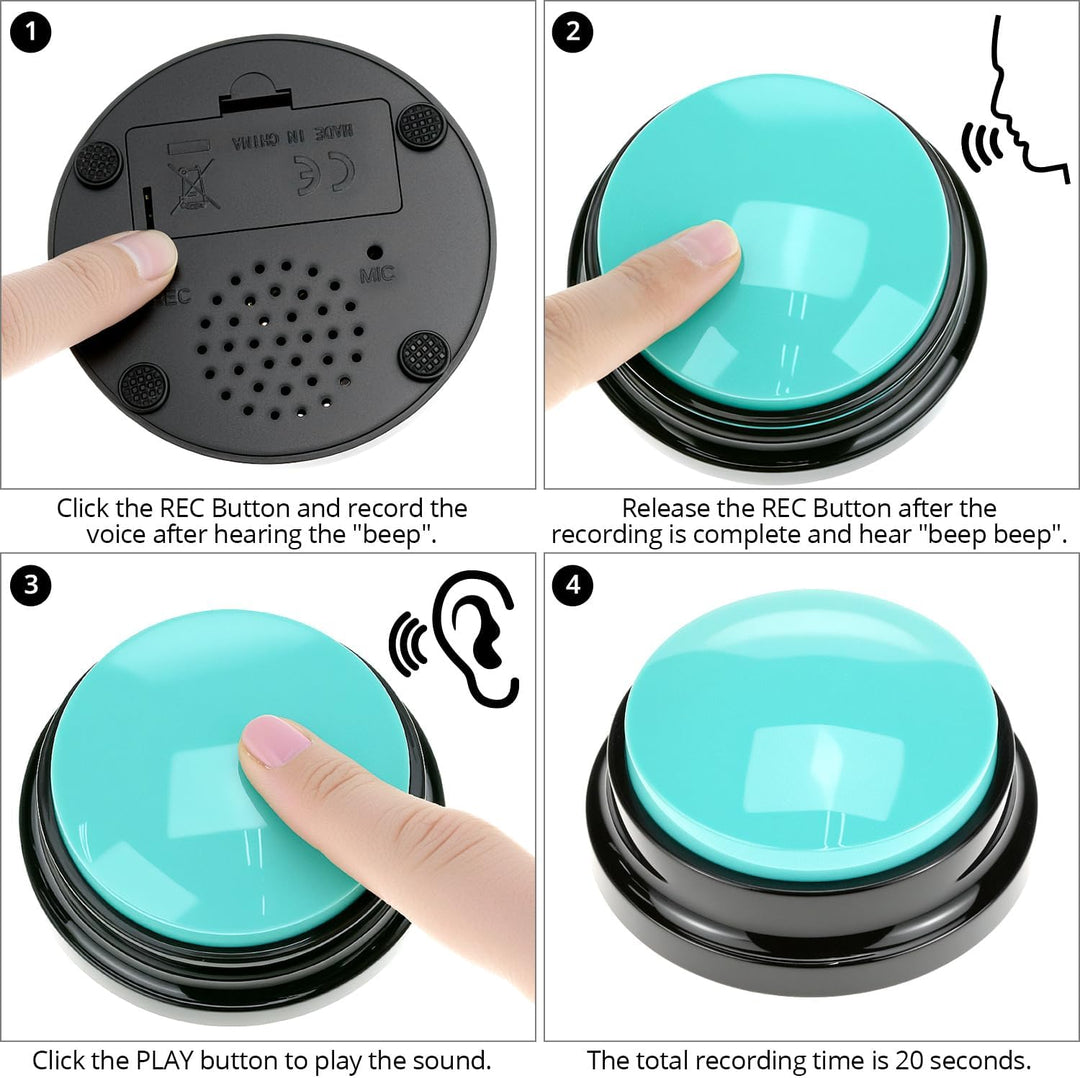 QWORK® 6 Stück Buzzer mit Aufnahmefunktion, Sprechende Tasten für Hunde – Interaktives Hundetraining