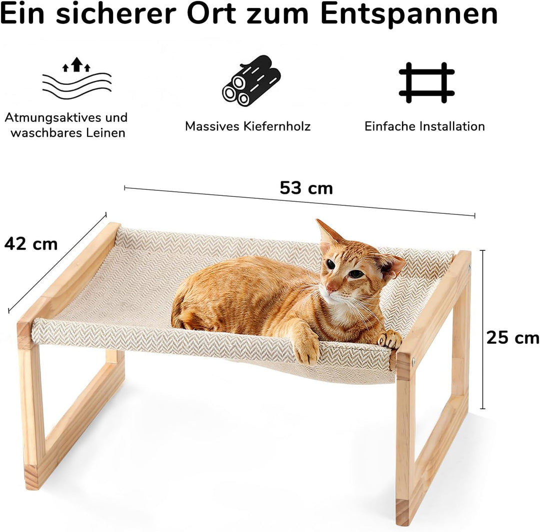 FUKUMARU Katzenbett und Hundebett Erhöht, Gross und Atmungsaktiv, aus Hochwertigem Birkensperrholz,