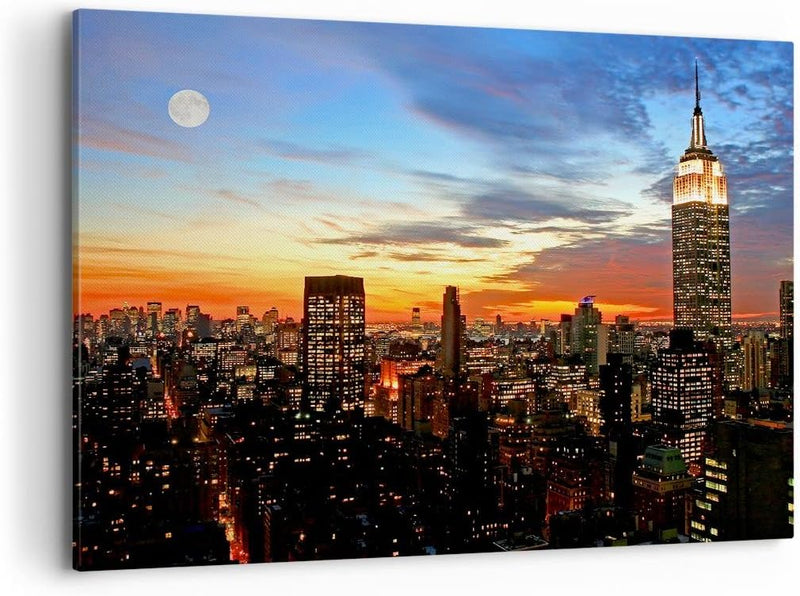 Bilder auf Leinwand 100x70cm Leinwandbild Amerika gebäude sonnenuntergang wolkenkratzer Gross Wandde