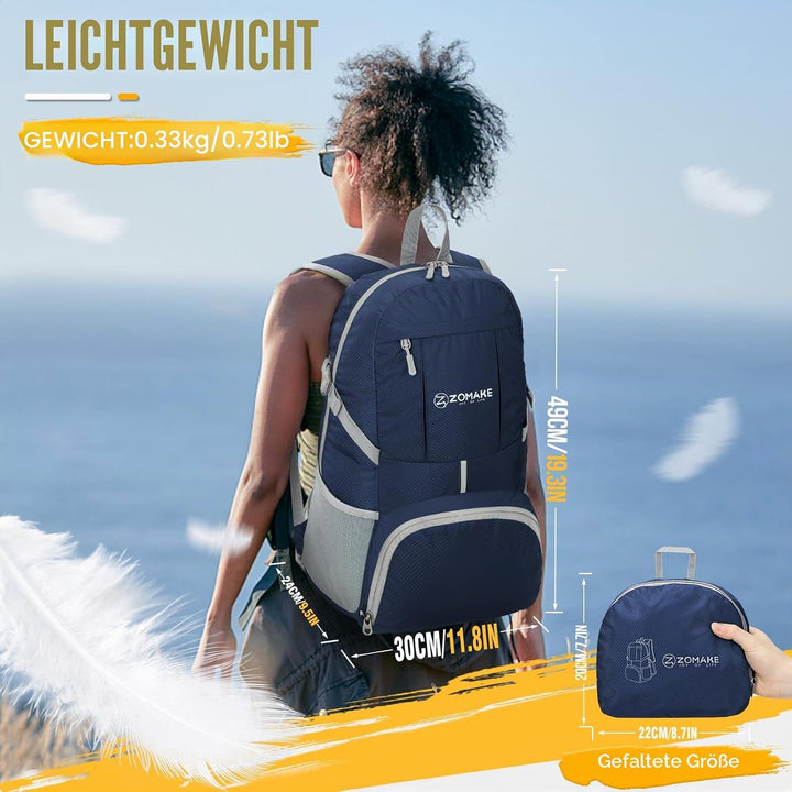ZOMAKE 35 L Leicht Faltbarer Rucksack Packbare Backpacks, Kleiner Rucksäcke Wanderrucksack Wasserdic