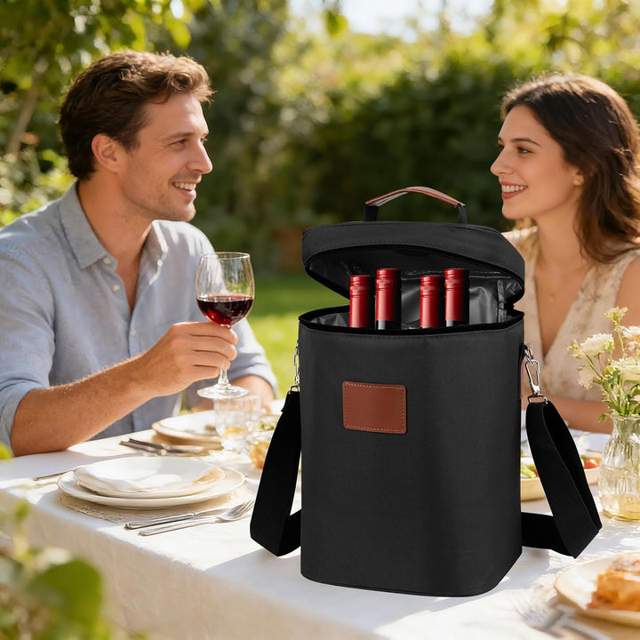 Kühltasche für 4 Flasche, Flaschenkühler für Unterwegs, Flaschentasche Isolierter Weintasche Biertas