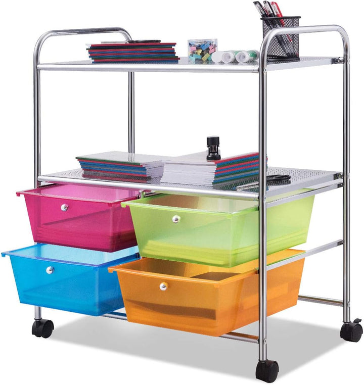 COSTWAY Rollwagen mit 4 stapelbaren Schubladen, Schubladenwagen Rollcontainer mit Metallgestell und