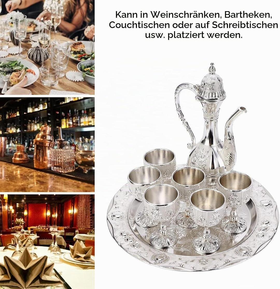 Vintage Exquisite Metall Weinglas Krug Set,Retro Türkischen Europäischen Stil Kunsthandwerk Teekanne