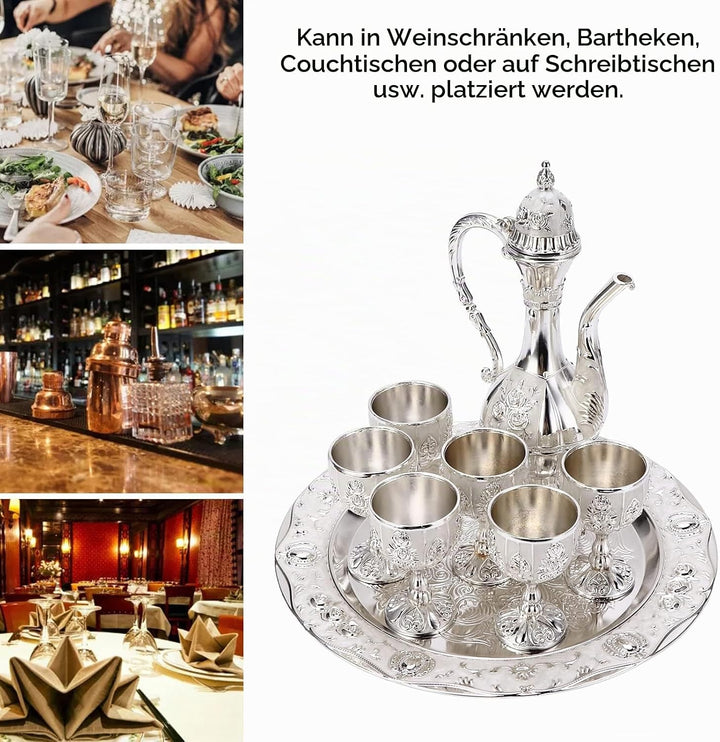 Vintage Exquisite Metall Weinglas Krug Set,Retro Türkischen Europäischen Stil Kunsthandwerk Teekanne