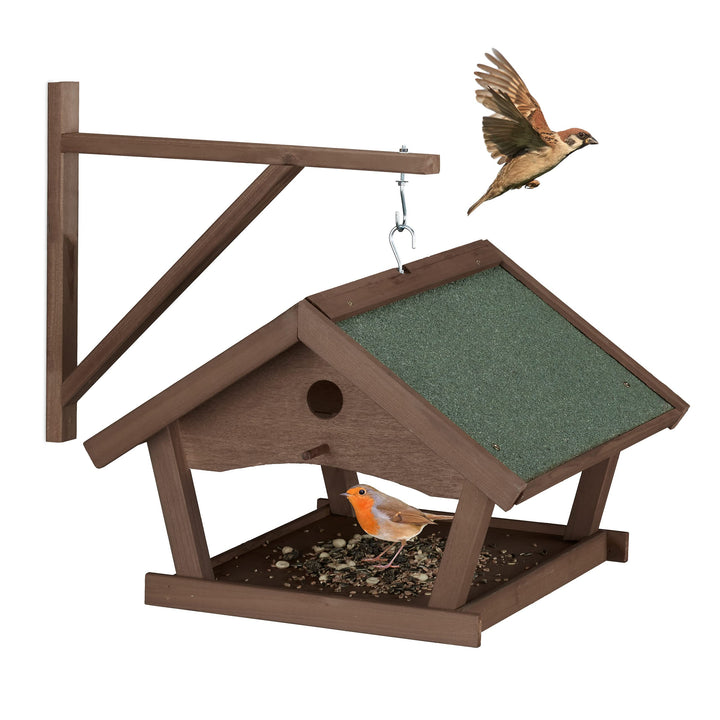Relaxdays Vogelfutterhaus Holz, Futterhaus zum Aufhängen, HBT: 35x42,5x40,5 cm, Futterstelle für Wil