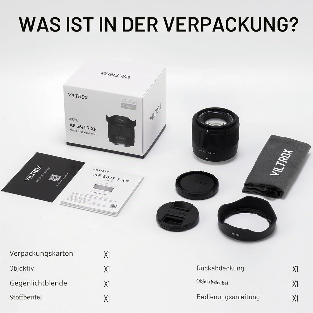 VILTROX 56 mm F1.7 APS-C-Autofokusobjektive für Fuji X-Mount-Kameraobjektive Standardobjektiv mit Gr