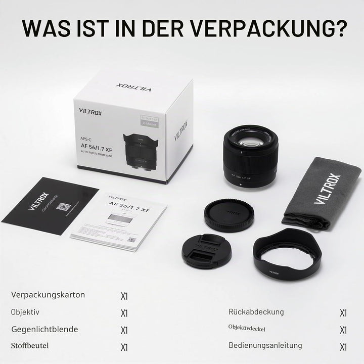 VILTROX 56 mm F1.7 APS-C-Autofokusobjektive für Fuji X-Mount-Kameraobjektive Standardobjektiv mit Gr